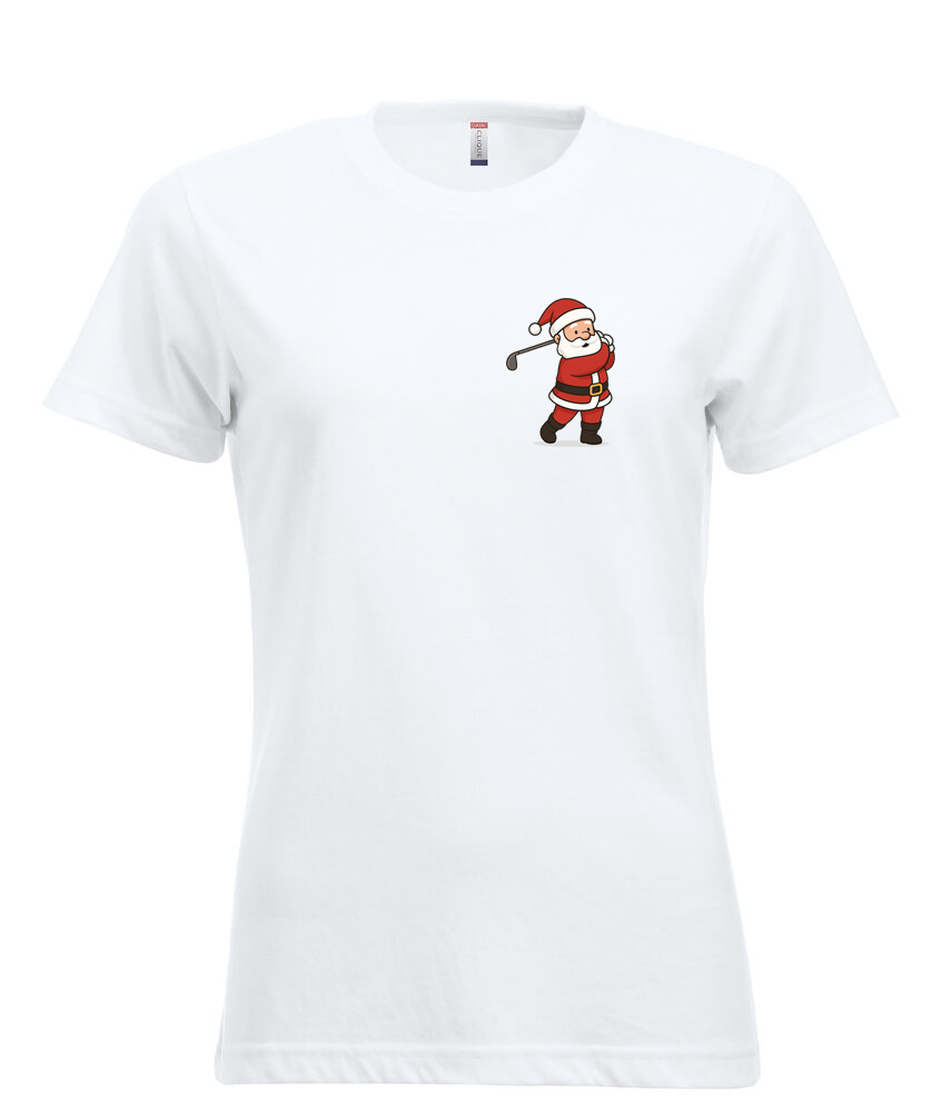 Tshirt Blanc Manches Courtes Femme Père-Noël Swing impression coeur