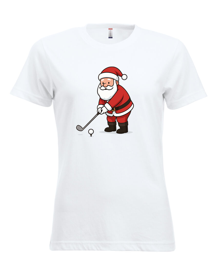 Tshirt Blanc Manches Courtes Femme Père-Noël Putt Golf